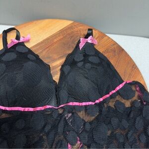 Black and Pink Lace Bra